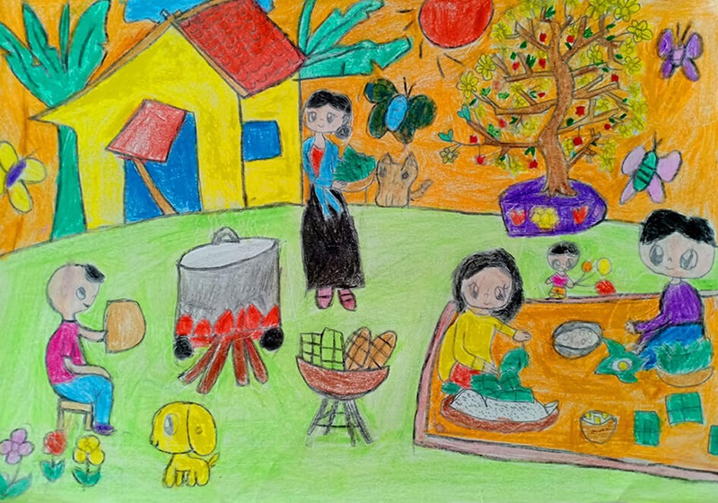 Vẽ tranh đề tài gia đình Chúc Tết ông bà  Vẽ ngày tết và mùa xuân  How  to draw family  YouTube