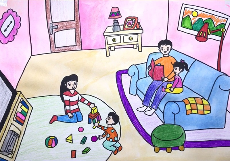 Những bức tranh gia đình đầy cảm xúc của trẻ  Mầm Non Nam Hưng